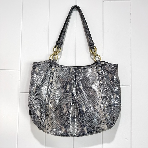 COACH Exotic Embossed Leather Alexandra Python Tote Bag Blue Shoulder Purse - Picture 1 of 12